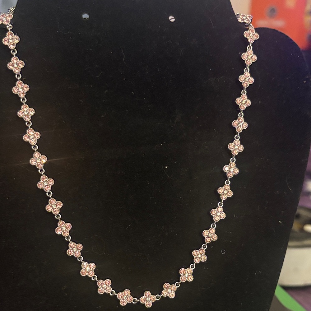 Delicate Pink Crystal Clover Necklace - Women Jewelry